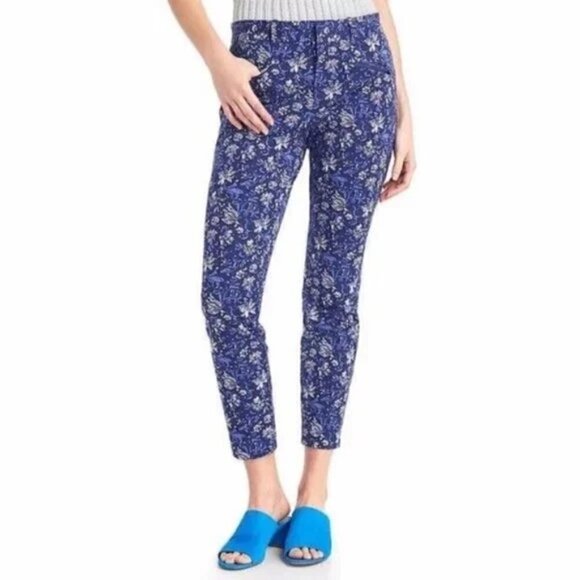 GAP Signature Skinny Ankle Pants Bi Stretch Mid Rise Blue Floral Print Size 2 - Picture 9 of 9